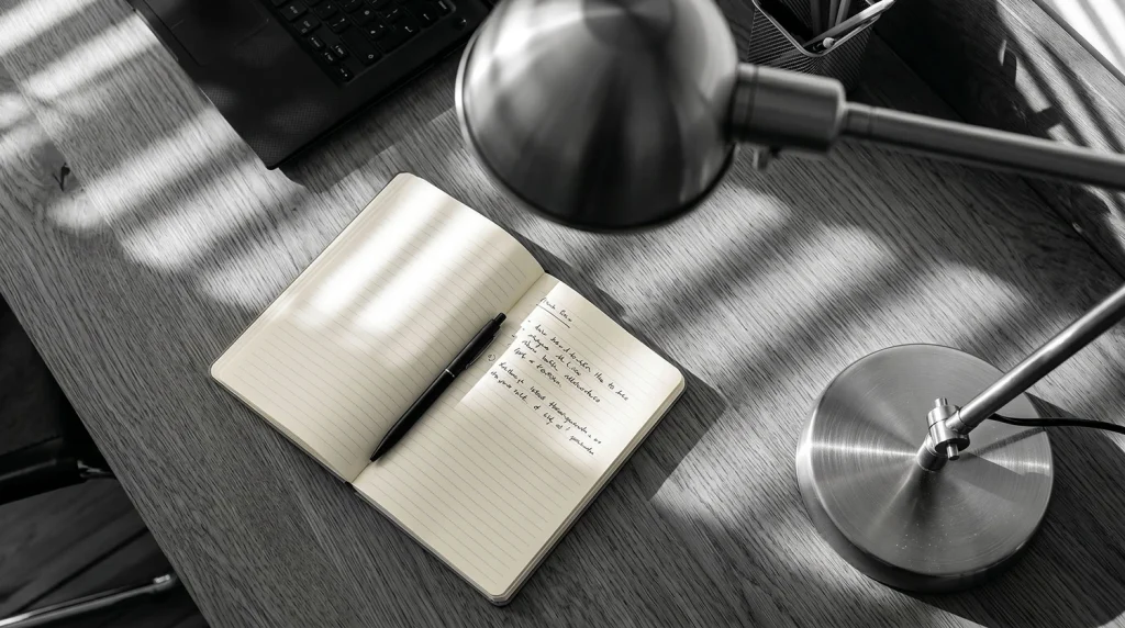 Ordinateur de bureau avec bloc-notes pour la gestion administrative quotidienne d'une entreprise